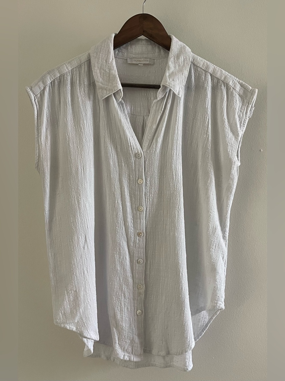 🌿 OLIVACEOUS White Cotton Gauze Cap Sleeve Button Down Resort Top Size M